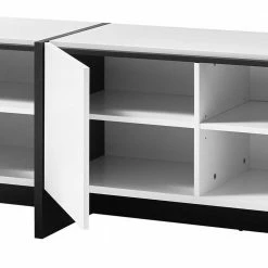 Lowboard Mit Drei Türen & Drei Schubladen - Laucata -Lana Sales lowboard mit drei tueren drei schubladen in weiss mit schwarz laucata 05