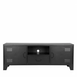 Metall Spind Design TV Lowboard In Schwarz - Eikessa -Lana Sales metall spind design tv lowboard in schwarz 2 tuerig schublade fach eikessa 01