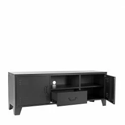 Metall Spind Design TV Lowboard In Schwarz - Eikessa -Lana Sales metall spind design tv lowboard in schwarz 2 tuerig schublade fach eikessa 02