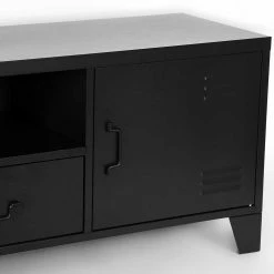 Metall Spind Design TV Lowboard In Schwarz - Eikessa -Lana Sales metall spind design tv lowboard in schwarz 2 tuerig schublade fach eikessa 04