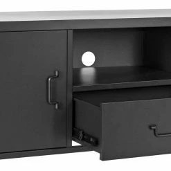 Metall Spind Design TV Lowboard In Schwarz - Eikessa -Lana Sales metall spind design tv lowboard in schwarz 2 tuerig schublade fach eikessa 05