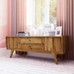 Mid Century Lowboard Aus Wildeiche Massivholz - Hardus -Lana Sales mid century lowboard aus wildeiche massivholz geoelt mit metallgriffen hardus 02