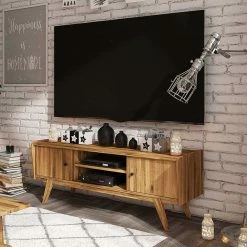 Mid Century TV Lowboard Aus Wildeiche Massiv - Hardus -Lana Sales mid century tv lowboard aus wildeiche massiv mit zwei tueren zwei faechern hardus 03