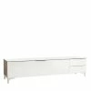 Moderner TV Unterschrank In Weiß Glas & Eiche - Drinul -Lana Sales moderner tv unterschrank in weiss glas eiche dekor 135x44x46 cm drinul f