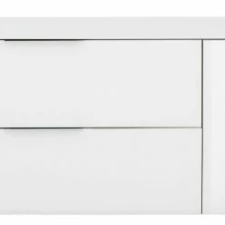 Modernes TV Board In Weiß Glas & Eiche Sonoma - Ildanov -Lana Sales modernes tv board in weiss glas eiche sonoma mit klappe schublade tueren ildanov 04