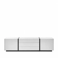Modernes TV Board Mit Push To Open Funktion - Laucata -Lana Sales modernes tv board mit push to open funktion in weiss mit schwarz laucata 02