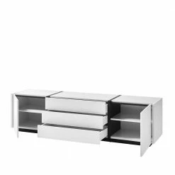Modernes TV Board Mit Push To Open Funktion - Laucata -Lana Sales modernes tv board mit push to open funktion in weiss mit schwarz laucata 03
