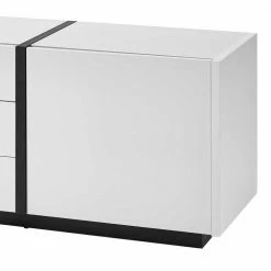 Modernes TV Board Mit Push To Open Funktion - Laucata -Lana Sales modernes tv board mit push to open funktion in weiss mit schwarz laucata 04