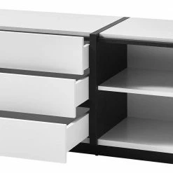 Modernes TV Board Mit Push To Open Funktion - Laucata -Lana Sales modernes tv board mit push to open funktion in weiss mit schwarz laucata 05