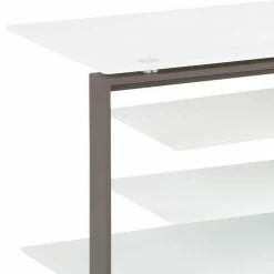 Modernes TV Glas Regal In Weiß & Anthrazit - Lakrym -Lana Sales modernes tv glas regal in weiss anthrazit gestell aus stahl lakrym 02