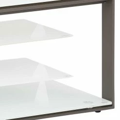 Modernes TV Glas Regal In Weiß & Anthrazit - Lakrym -Lana Sales modernes tv glas regal in weiss anthrazit gestell aus stahl lakrym 04