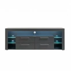 Modernes TV Lowboard In Grau Mit LED Licht - Ansonka -Lana Sales modernes tv lowboard in grau mit led licht vier schubladen glasboeden ansonka 02
