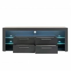 Modernes TV Lowboard In Grau Mit LED Licht - Ansonka -Lana Sales modernes tv lowboard in grau mit led licht vier schubladen glasboeden ansonka 03