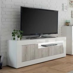 Modernes TV Lowboard Mit Fach & 3 Türen - Merenda 11 Modernes TV Lowboard Mit Fach & 3 Türen - Merenda -Lana Sales modernes tv lowboard mit fach 3 tueren in weiss glanz pinie dekor merenda 03