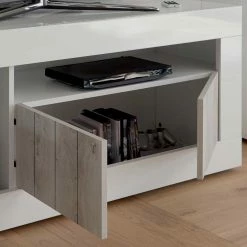 Modernes TV Lowboard Mit Fach & 3 Türen - Merenda 13 Modernes TV Lowboard Mit Fach & 3 Türen - Merenda -Lana Sales modernes tv lowboard mit fach 3 tueren in weiss glanz pinie dekor merenda 05