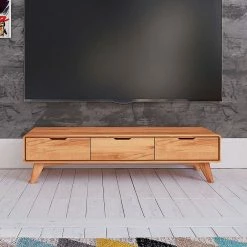 Naturholz TV Element Mit 3 Schubladen - Junola -Lana Sales naturholz tv element mit 3 schubladen aus kernbuche 134x33x40 cm junola 01