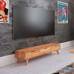 Naturholz TV Element Mit 3 Schubladen - Junola -Lana Sales naturholz tv element mit 3 schubladen aus kernbuche 134x33x40 cm junola 02