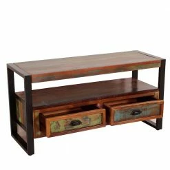 Recyclingholz TV Board Im Shabby Chic - Vosbadus -Lana Sales recyclingholz tv board im shabby chic mehrfarbig schwarz metall vosbadus 02