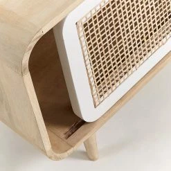 Retro Lowboard Sampolo Mit Rattan Schiebetür -Lana Sales retro lowboard rattan schiebetuer massivholz mango natur und weiss sampolo 04