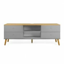 Retro Schrank Für Fernseher Revanio In Grau & Eiche Furnier -Lana Sales retro schrank fuer fernseher in grau eiche furnier revanio 01