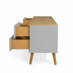 Retro Schrank Für Fernseher Revanio In Grau & Eiche Furnier -Lana Sales retro schrank fuer fernseher in grau eiche furnier revanio 03