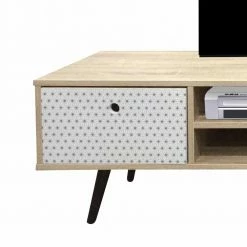 Retro TV Lowboard Drondo Mit Zwei Schubladen -Lana Sales retro tv lowboard zwei schubladen mdf holzdekor und bunt drondo 02