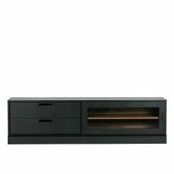 Schwarzes Lowboard Mit Glas-Schiebetür - Horedion 11 Schwarzes Lowboard Mit Glas-Schiebetür - Horedion -Lana Sales schwarzes lowboard mit glas schiebetuer und zwei schubladen horedion 03