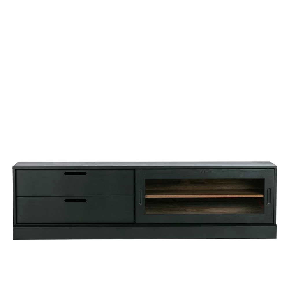 Schwarzes Lowboard Mit Glas-Schiebetür - Horedion 6 Schwarzes Lowboard Mit Glas-Schiebetür - Horedion – Bild 4