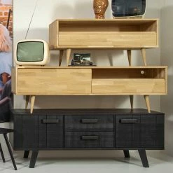 Schwarzes TV Board Aus Kiefernholz - Kleera -Lana Sales schwarzes tv board aus kiefernholz gebuerstet lackiert 150x55x44 kleera 03