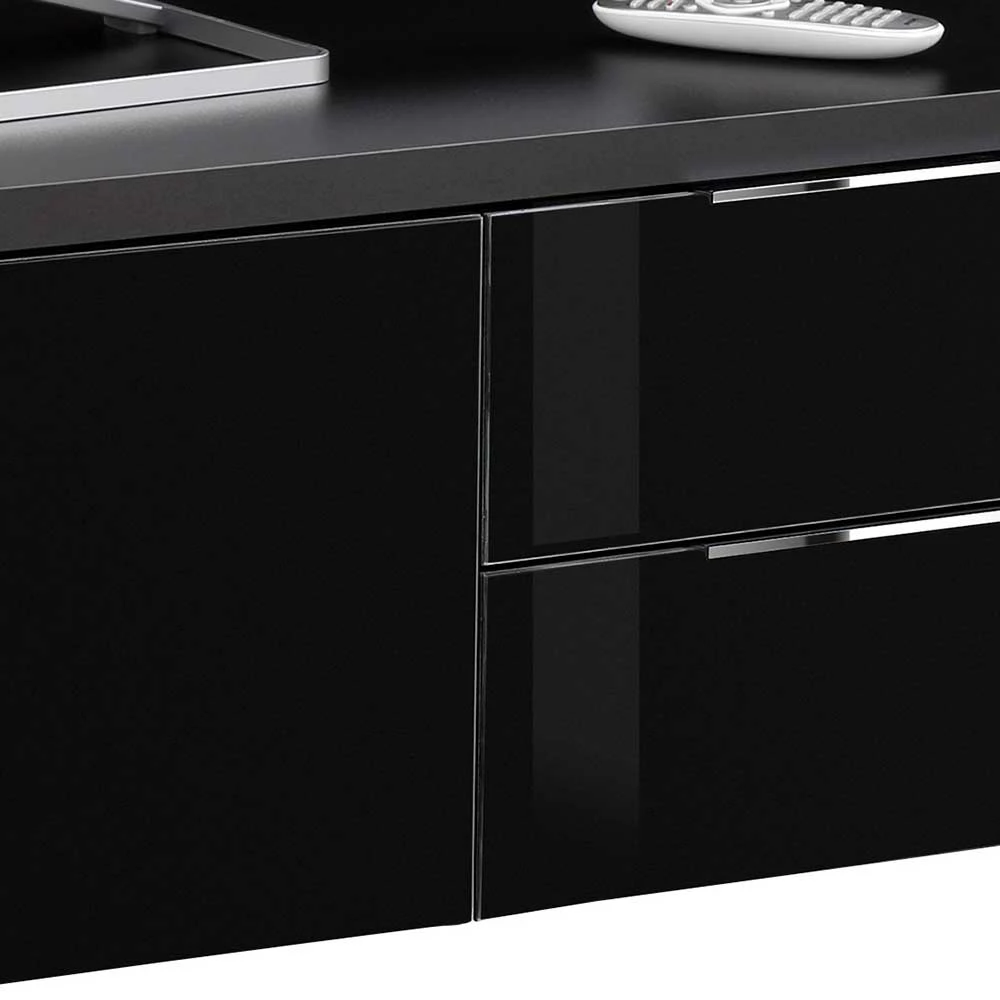 Schwarzes TV Board mit Glas Beschichtung - Prosica Schwarzes TV Board Mit Glas Beschichtung - Prosica -Lana Sales schwarzes tv board mit glas beschichtung zwei schubladen klappe prosica 03
