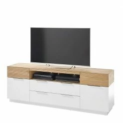 Skandi Lowboard Für TV Mit Sockelgestell - Hedisca -Lana Sales skandi lowboard fuer tv mit sockelgestell in eiche nb weiss hedisca 02