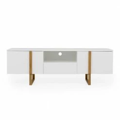 Skandi TV Board Mit Schublade & Türen - Toinun -Lana Sales skandi tv board mit schublade tueren in weiss eiche toinun 02