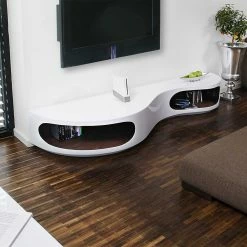 Stylisches Design Lowboard In Hochglanz - Vulin -Lana Sales stylisches design lowboard in hochglanz weiss mit walnuss vulin 01