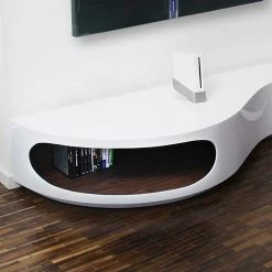 Stylisches Design Lowboard In Hochglanz - Vulin -Lana Sales stylisches design lowboard in hochglanz weiss mit walnuss vulin 02