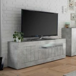 Stylisches TV Element In Dekor Beton - Emalika -Lana Sales stylisches tv element in dekor beton hellgrau 138x56x43 cm emalika 02