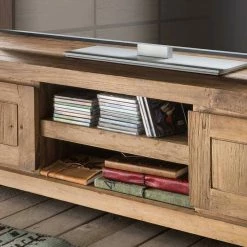 Teak TV Schrank 2-türig & 2 Fächer - Ciola -Lana Sales teak tv schrank 2 tuerig 2 faecher aus gebuerstetem recyclingholz ciola 05