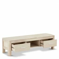 Teilmassives Eiche TV Board In Weiß Geölt - Inviama -Lana Sales teilmassives eiche tv board in weiss geoelt mit zwei schubladen inviama 02