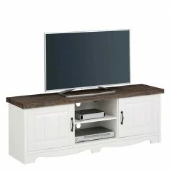 TV Bank Mit 2 Türen & 2 Fächern Aus Kiefer - Ayrinu -Lana Sales tv bank mit 2 tueren 2 faechern aus kiefer in weiss grau ayrinu 01