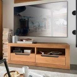 TV Board Aus Geöltem Wildeiche Massivholz - Opreravo -Lana Sales tv board aus geoeltem wildeiche massivholz mit zwei schubladen faechern opreravo 01