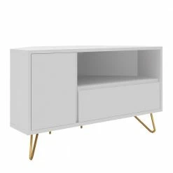 TV-Board Für Die Ecke In Weiß & Gold - Patinca