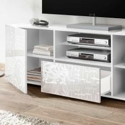 TV Board In Hochglänzend Weiß Lackiert - Vascaub I -Lana Sales tv board in hochglaenzend weiss lackiert mit muster bedruckt vascaub i 03