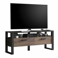 TV Board In Nussbaum Dekor & Schwarz - Dudleys -Lana Sales tv board in nussbaum dekor schwarz mit zwei schubladen fach dudleys 02