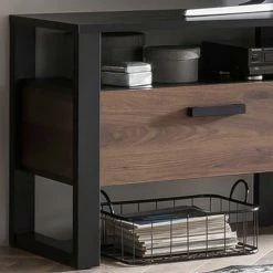 TV Board In Nussbaum Dekor & Schwarz - Dudleys -Lana Sales tv board in nussbaum dekor schwarz mit zwei schubladen fach dudleys 04