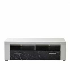 TV Board In Weiß & Anthrazit Stein Optik - Vaffonia -Lana Sales tv board in weiss anthrazit stein optik mit metallgriffen vaffonia 02