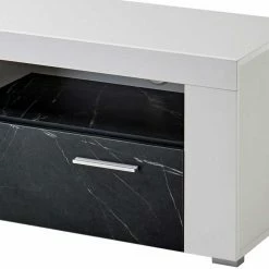 TV Board In Weiß & Anthrazit Stein Optik - Vaffonia -Lana Sales tv board in weiss anthrazit stein optik mit metallgriffen vaffonia 04