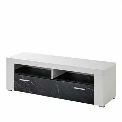 TV Board In Weiß & Anthrazit Stein Optik - Vaffonia