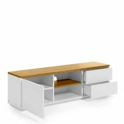 TV Board In Weiß & Eiche Furnier - Vintilias -Lana Sales tv board in weiss eiche furnier mit soft close schubladen tuer vintilias 02
