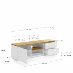 TV Board In Weiß & Eiche Furnier - Vintilias -Lana Sales tv board in weiss eiche furnier mit soft close schubladen tuer vintilias 05