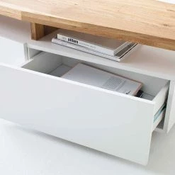 TV Board Mit Oberplatte Aus Asteiche Massiv Cinco & 3 Schubladen In Weiß -Lana Sales tv board mit oberplatte aus asteiche massiv 3 schubladen in weiss cinco 05