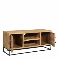 TV Lowboard Aus Massivholz & Rattan Geflecht - Lazianus -Lana Sales tv lowboard aus massivholz rattan geflecht mit metall buegelgestell lazianus 03